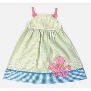 Emily Rose Sundress Girl's Size 5 Green Blue Pink Octopus Detail Seersucker